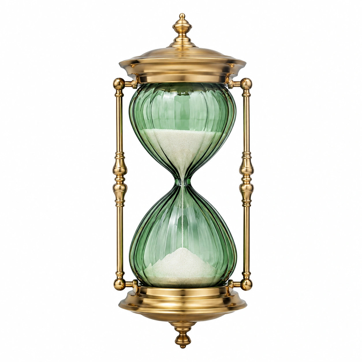 Clessidra Decorativa Artigianale in Vetro Verde e Ottone